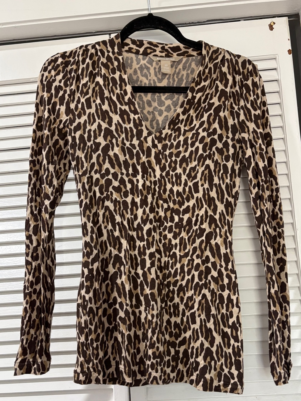 Banana Republic Leopard Print V-Neck Top - Brown & Cream